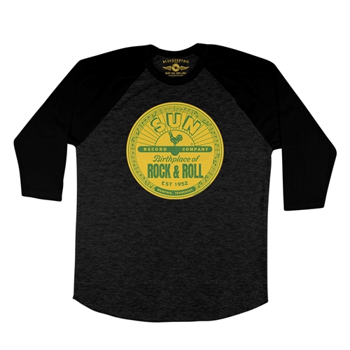 Sun Records Logo Baseball T-Shirt - raglanblackblacksleeve