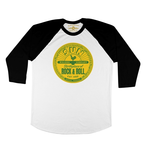 Sun Records Logo Baseball T-Shirt - raglanwhiteblacksleeve