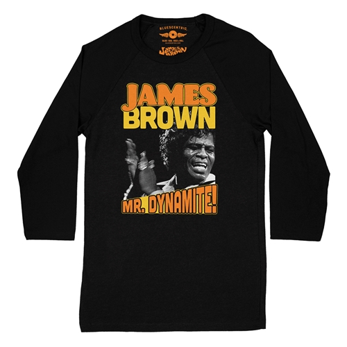 James Brown Mr Dynamite Baseball T-Shirt - raglanblackblacksleeve