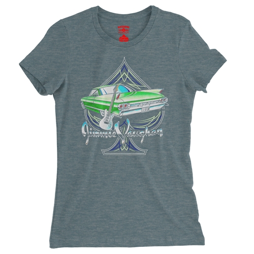 Graphic Jimmie Vaughan Ladies T Shirt - Relaxed Fit - ladiesheatherdeepteal