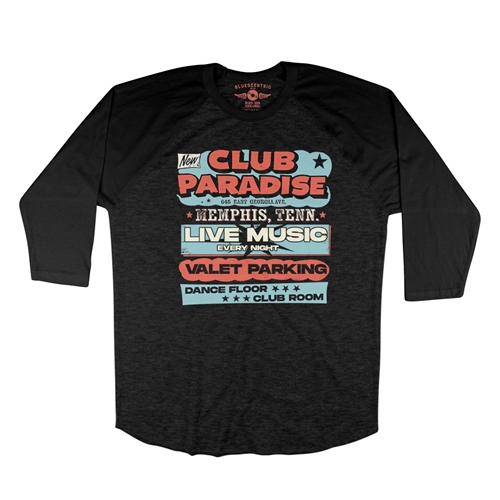 Baby Blue Club Paradise Memphis Baseball T-Shirt - raglanblackblacksleeve