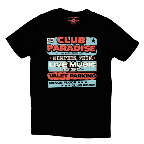 Baby Blue Club Paradise Memphis T-Shirt - Lightweight Vintage Style - vintageblack