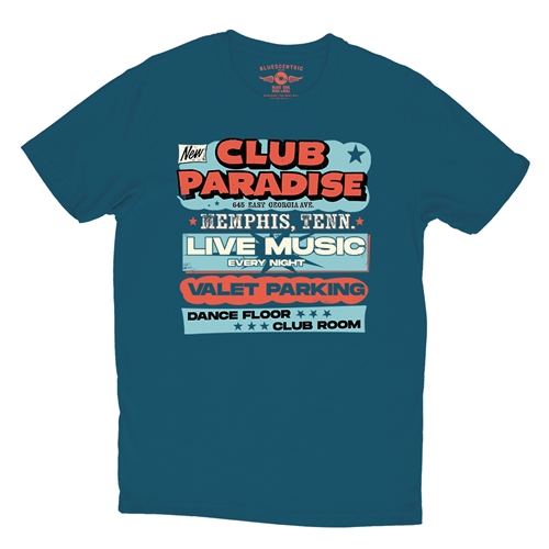 Baby Blue Club Paradise Memphis T-Shirt - Lightweight Vintage Style - vintagedeepteal