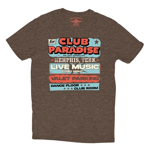 Baby Blue Club Paradise Memphis T-Shirt - Lightweight Vintage Style - vintageheatherbrown