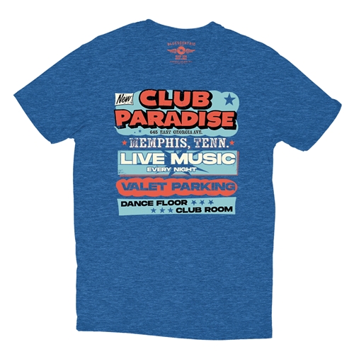 Baby Blue Club Paradise Memphis T-Shirt - Lightweight Vintage Style - vintageheatherroyalblue