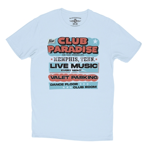 Baby Blue Club Paradise Memphis T-Shirt - Lightweight Vintage Style - vintagethrowbackblue