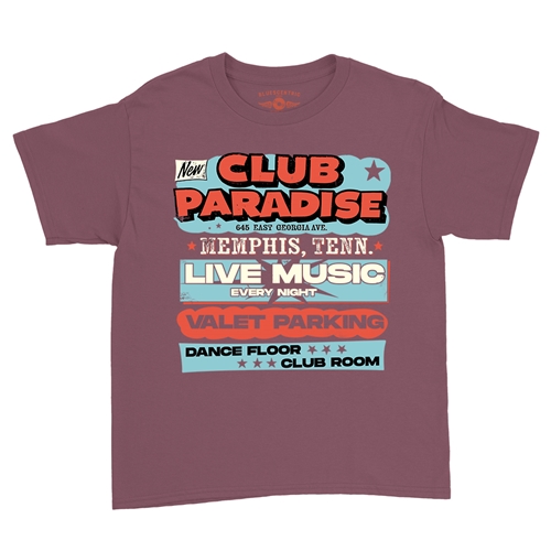 Baby Blue Club Paradise Memphis Youth T-Shirt - Lightweight Vintage Children & Toddlers - youthheathermaroon