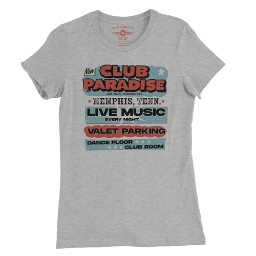 Baby Blue Club Paradise Memphis Ladies T Shirt - Relaxed Fit - ladiesathleticheather