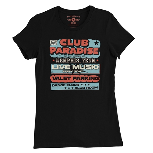 Baby Blue Club Paradise Memphis Ladies T Shirt - Relaxed Fit - ladiesblack