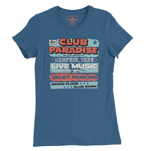 Baby Blue Club Paradise Memphis Ladies T Shirt - Relaxed Fit - ladiesblue