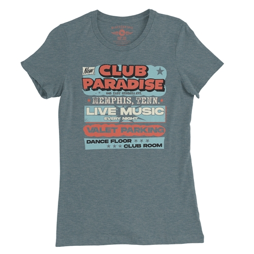 Baby Blue Club Paradise Memphis Ladies T Shirt - Relaxed Fit - ladiesheatherdeepteal