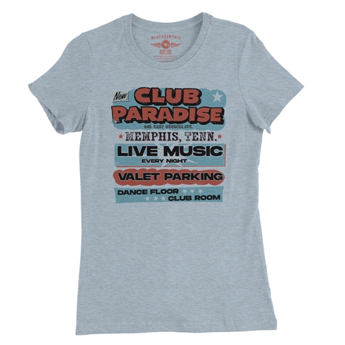 Baby Blue Club Paradise Memphis Ladies T Shirt - Relaxed Fit - ladiesheatherprismblue