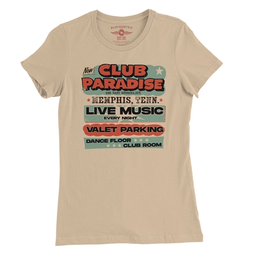 Baby Blue Club Paradise Memphis Ladies T Shirt - Relaxed Fit - ladiessanddune