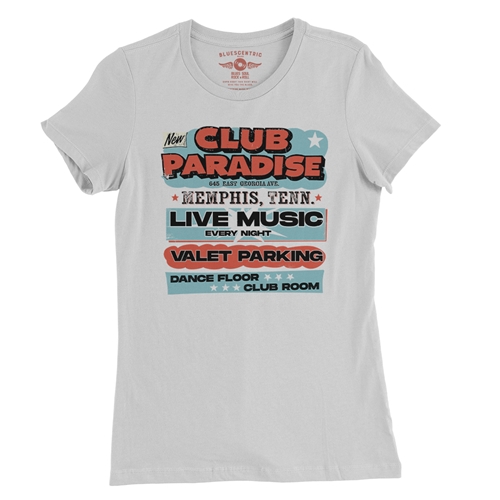 Baby Blue Club Paradise Memphis Ladies T Shirt - Relaxed Fit - ladieswhite