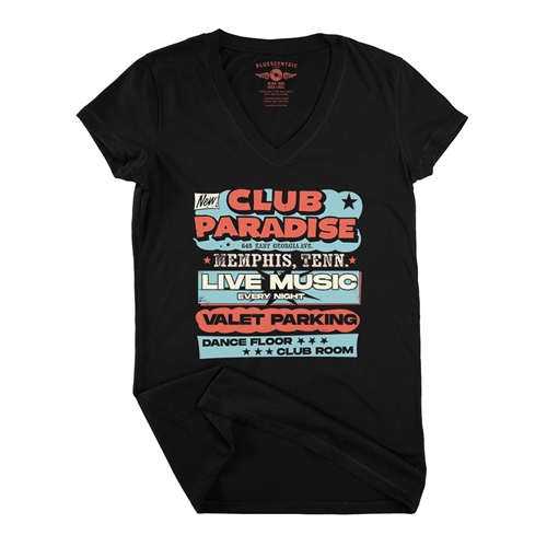 Baby Blue Club Paradise Memphis V-Neck T Shirt - Women