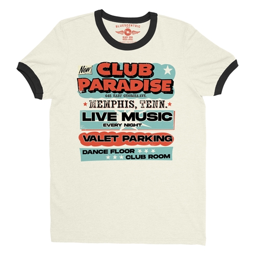 Baby Blue Club Paradise Memphis Ringer T-Shirt - ringernaturalblacktrim