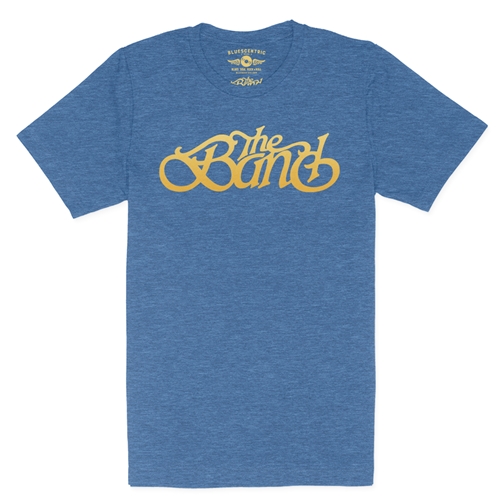 The Band Gold Logo T-Shirt - Lightweight Vintage Style - vintageheatherroyalblue