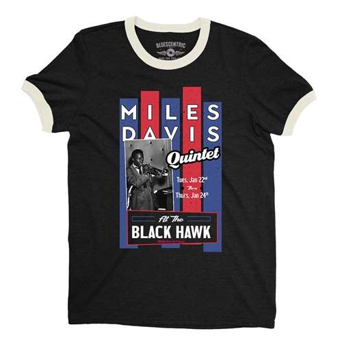 Miles Davis at the Blackhawk Ringer T-Shirt - ringerblackcreamtrim