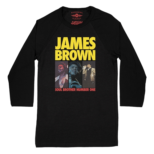 James Brown Soul Brother #1 Collage Baseball T-Shirt - raglanblackblacksleeve