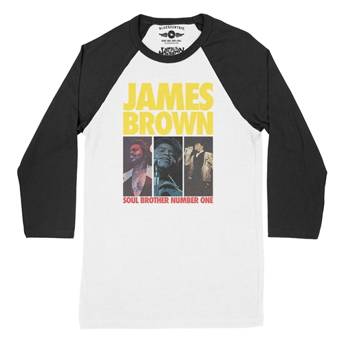 James Brown Soul Brother #1 Collage Baseball T-Shirt - raglanwhiteblacksleeve