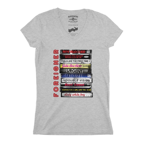 Foreigner Tape Stack Logo V-Neck T Shirt - Women