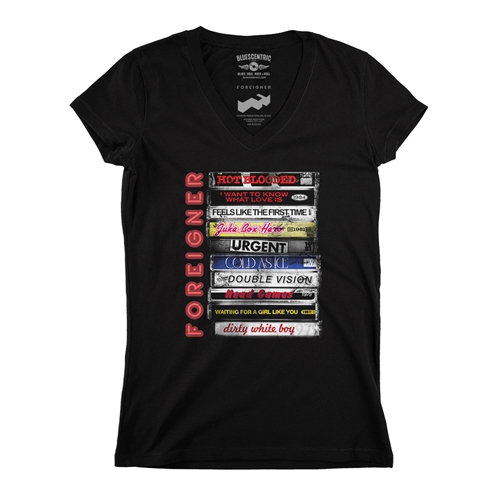 Foreigner Tape Stack Logo V-Neck T Shirt - Women