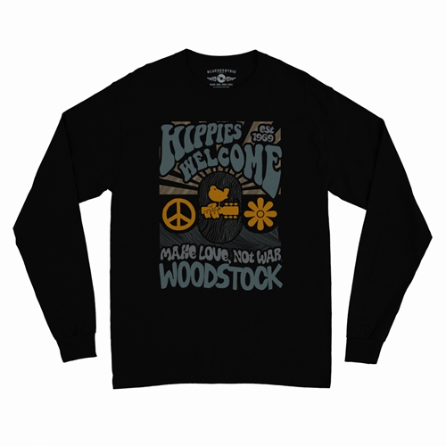 Hippies Welcome Love Woodstock Long Sleeve T-Shirt - longsleeveblack