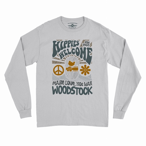 Hippies Welcome Love Woodstock Long Sleeve T-Shirt - longsleevewhite