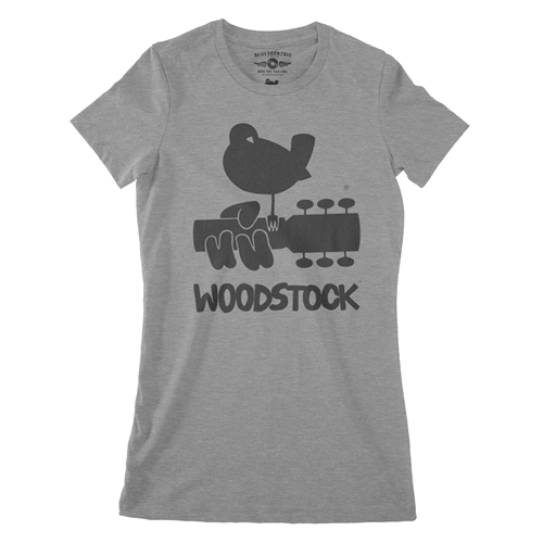 Woodstock Black Bird & Guitar Logo Ladies T Shirt - Relaxed Fit - ladiesdeepheather