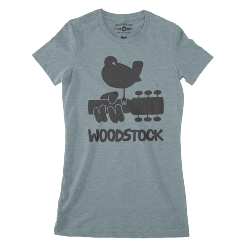 Woodstock Black Bird & Guitar Logo Ladies T Shirt - Relaxed Fit - ladiesdeepteal