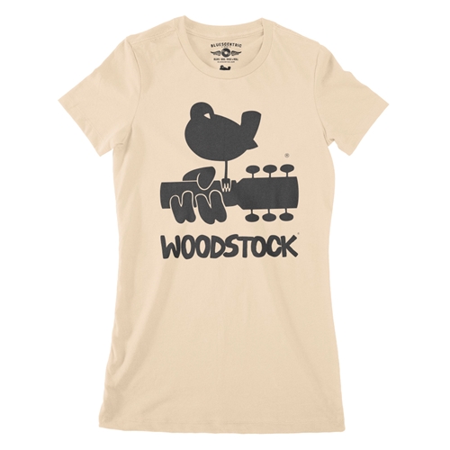 Woodstock Black Bird & Guitar Logo Ladies T Shirt - Relaxed Fit - ladiessanddune