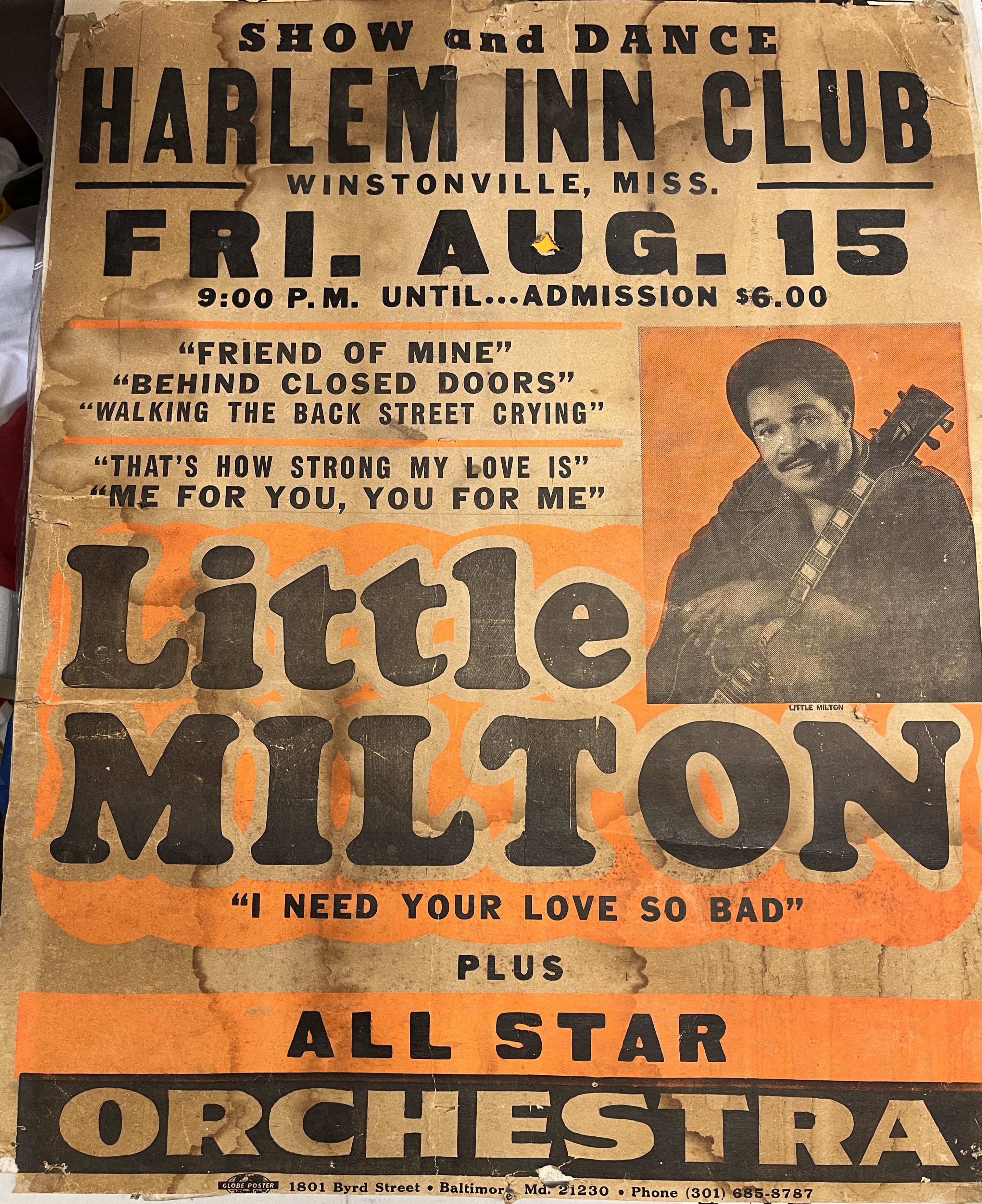 VINTAGE BLUES POSTER - Little Milton Winstonville Mississippi