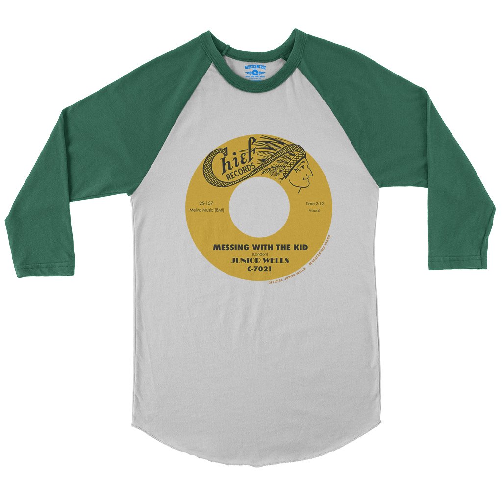 Messin With The Kid Vinyl Record Baseball Tee in White Kelly