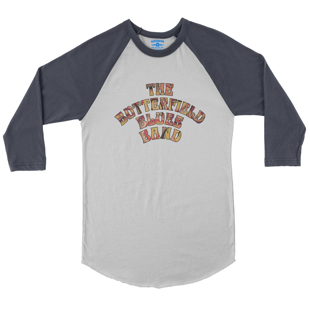 Flowery Butterfield Blues Band Baseball T-Shirt in White Navy