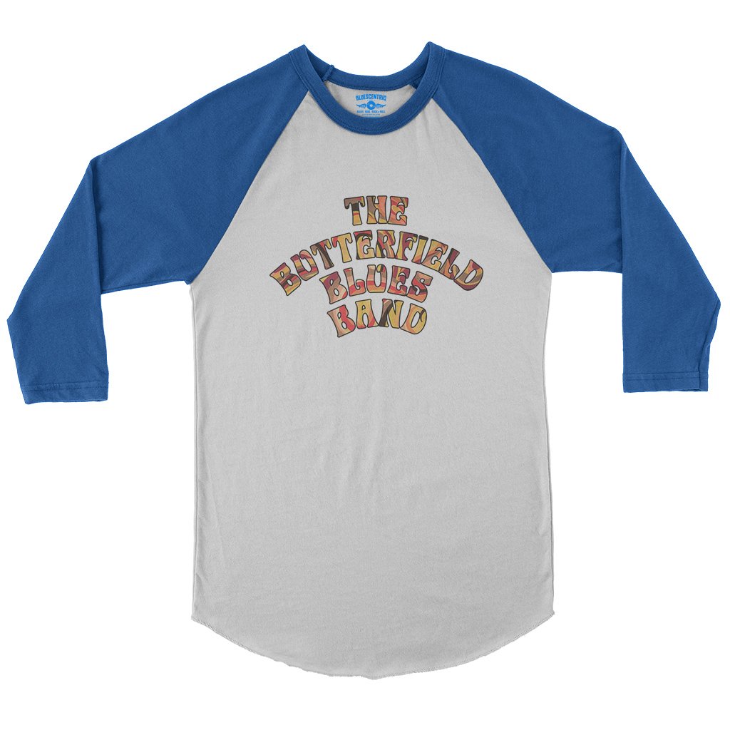 Flowery Butterfield Blues Band Baseball T-Shirt in White True Royal