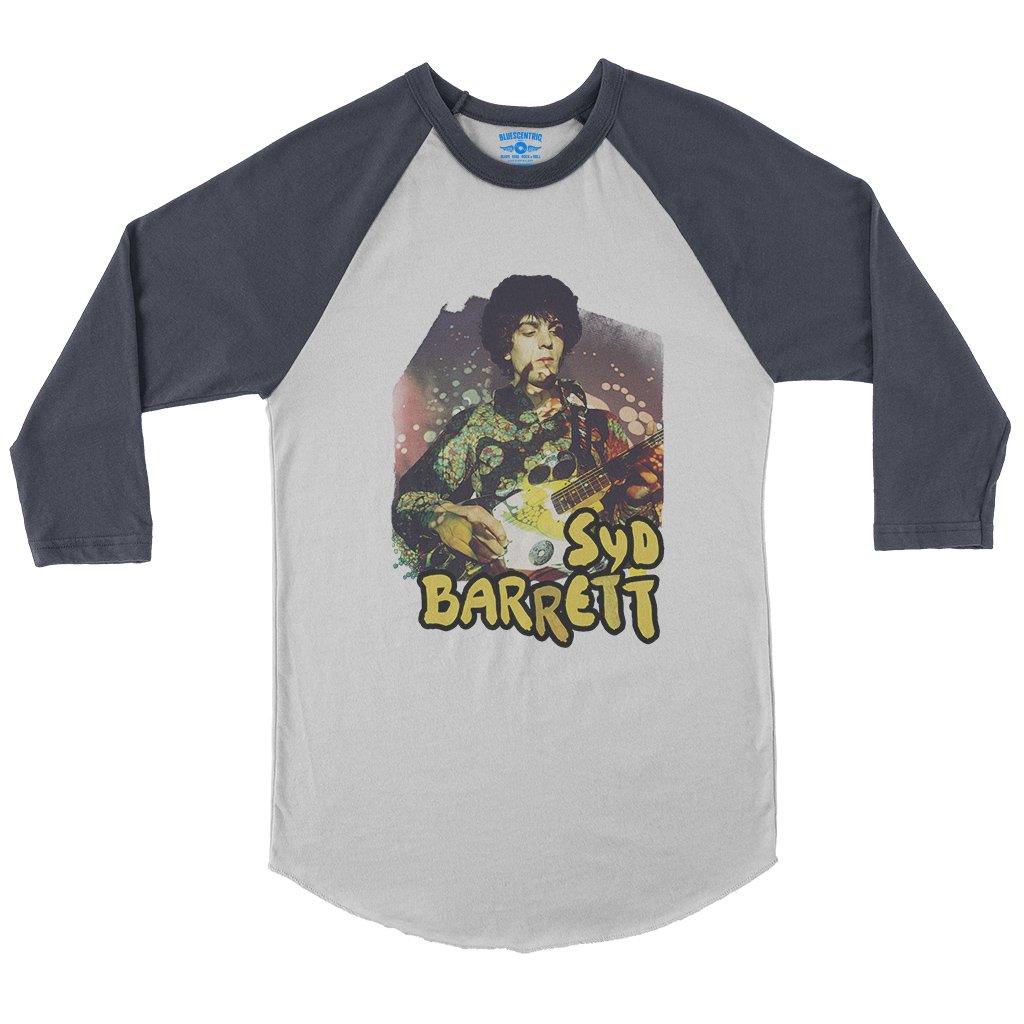 Psychedelic Syd Barrett Baseball T-Shirt in White Navy