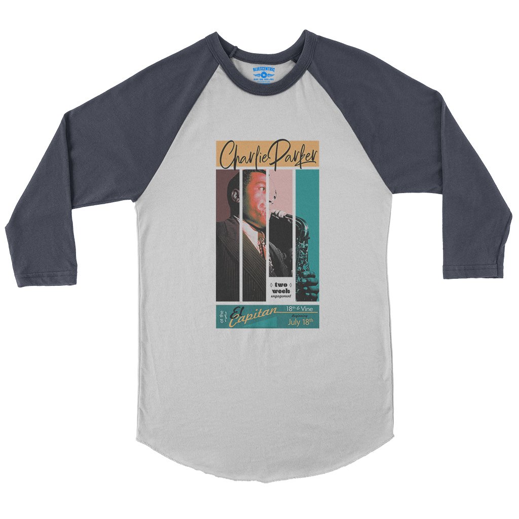 Graphic Charlie Parker 18th & Vine Baseball T-Shirt in White Navy