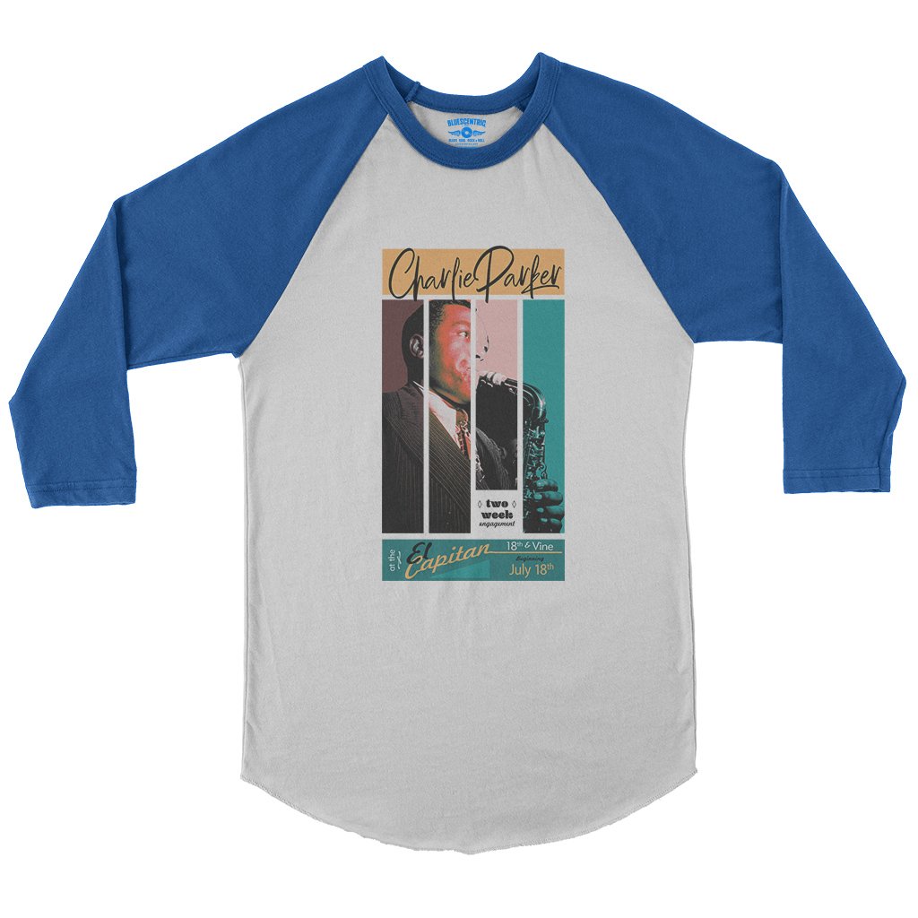 Graphic Charlie Parker 18th & Vine Baseball T-Shirt in White True Royal