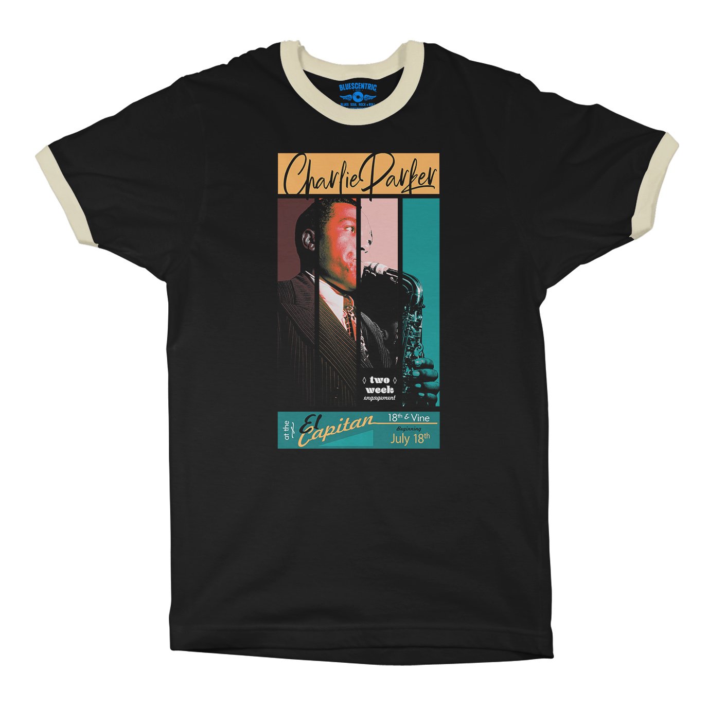 Graphic Charlie Parker 18th & Vine Ringer T-Shirt in Black Natural