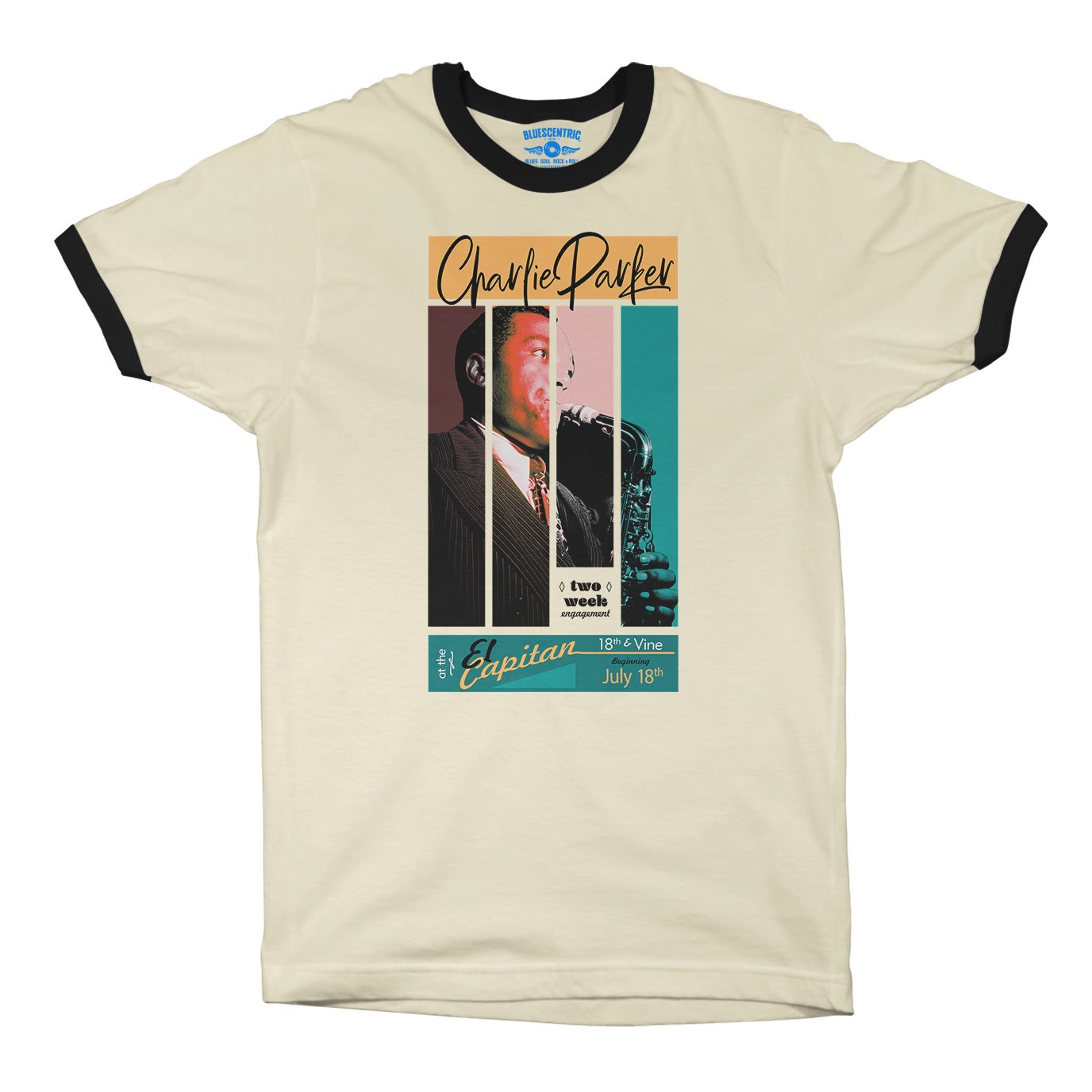 Graphic Charlie Parker 18th & Vine Ringer T-Shirt in Natural Black