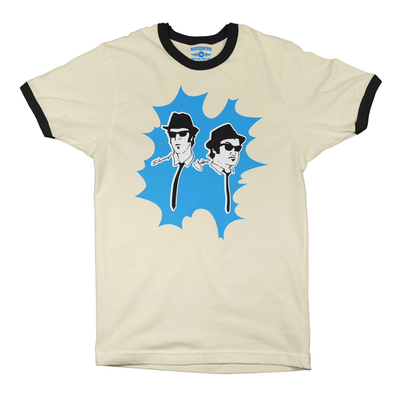 The Blues Brothers Blue Burst Ringer T-Shirt in Natural Black