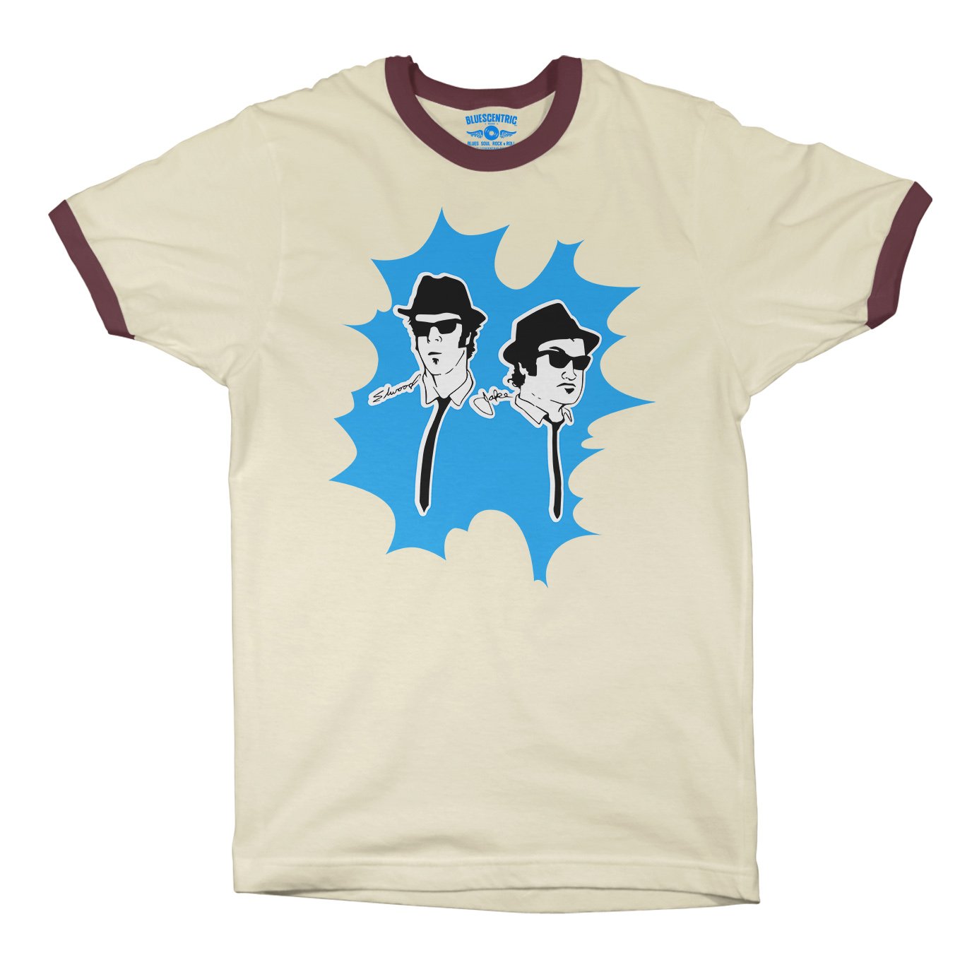 The Blues Brothers Blue Burst Ringer T-Shirt in Natural Maroon
