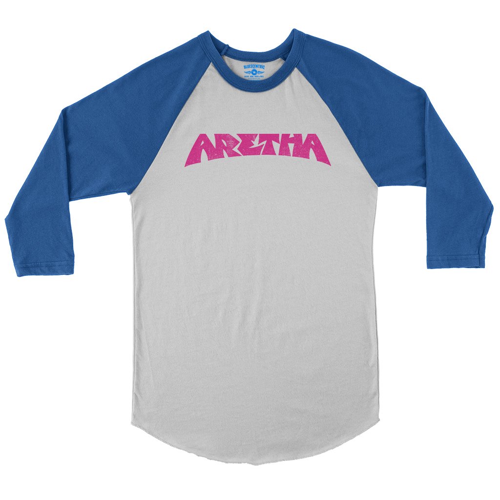 Aretha Franklin Pink Baseball T-Shirt in White True Royal