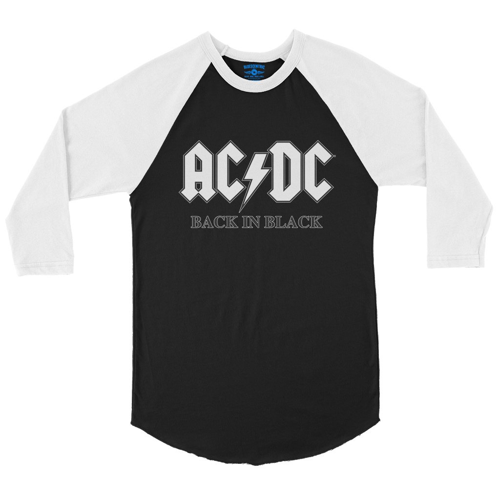 AC/DC Back in Black Album Cover Baseball T-Shirt in Black White