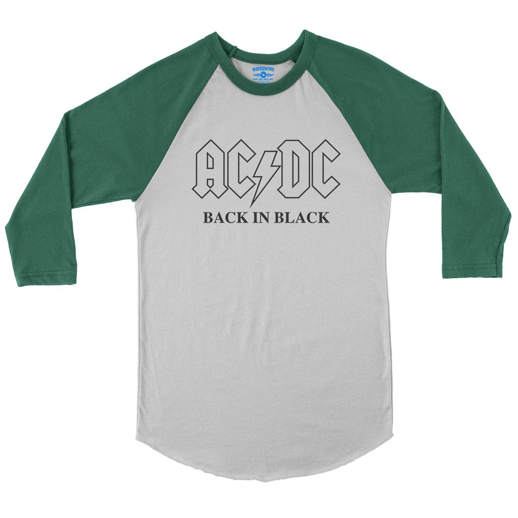 AC/DC Back in Black Album Cover Baseball T-Shirt in White Kelly