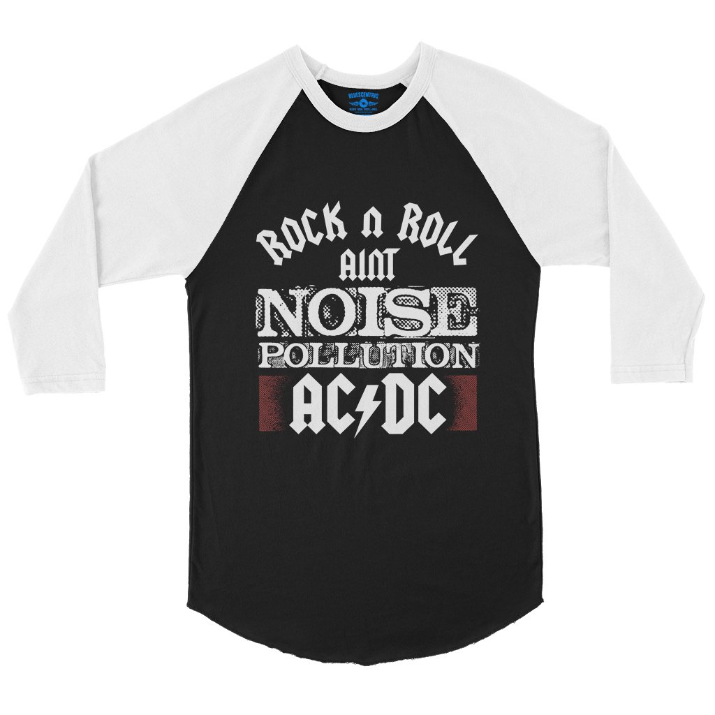 AC/DC Rock and Roll Ain’t Noise Pollution Baseball T-Shirt in Black White