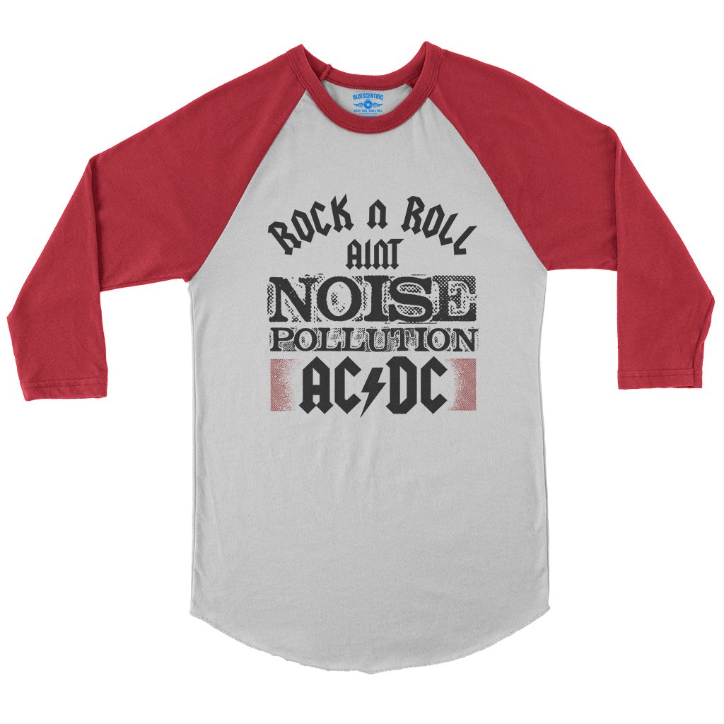 AC/DC Rock and Roll Ain’t Noise Pollution Baseball T-Shirt in White Red