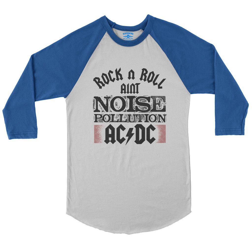 AC/DC Rock and Roll Ain’t Noise Pollution Baseball T-Shirt in White True Royal