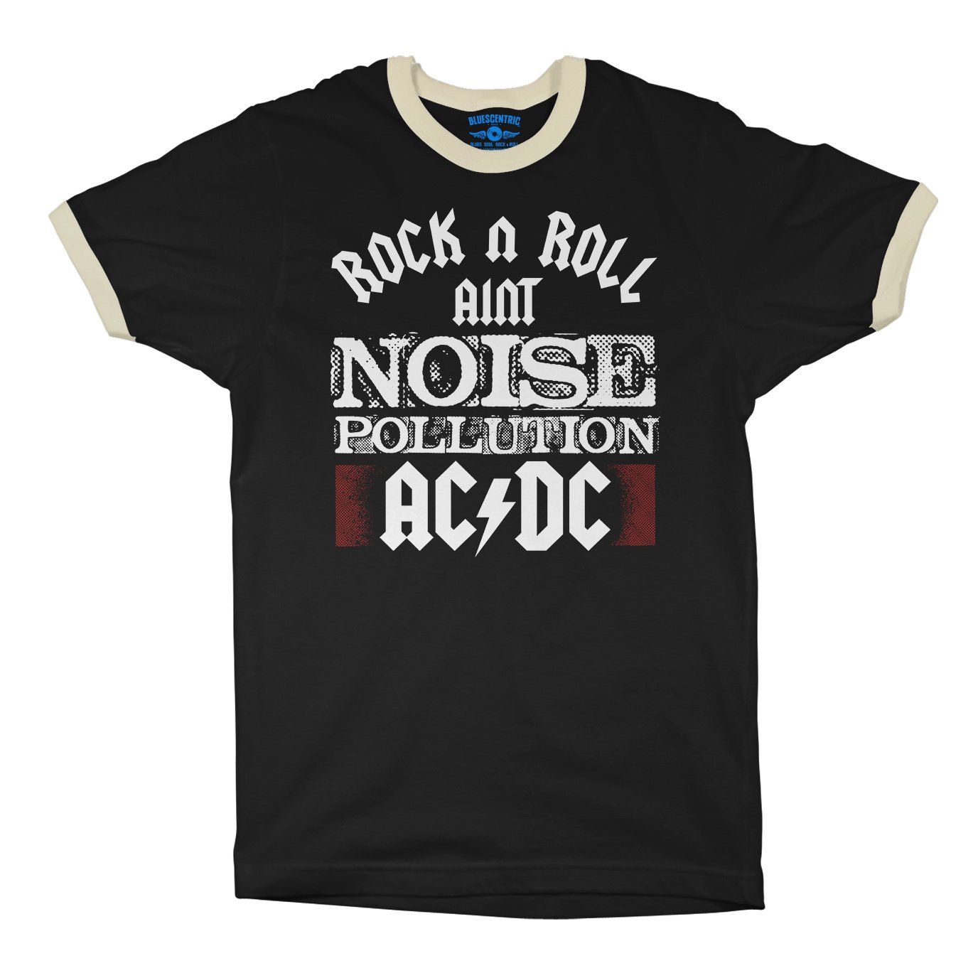 AC/DC Rock and Roll Ain’t Noise Pollution Ringer T-Shirt in Black Natural