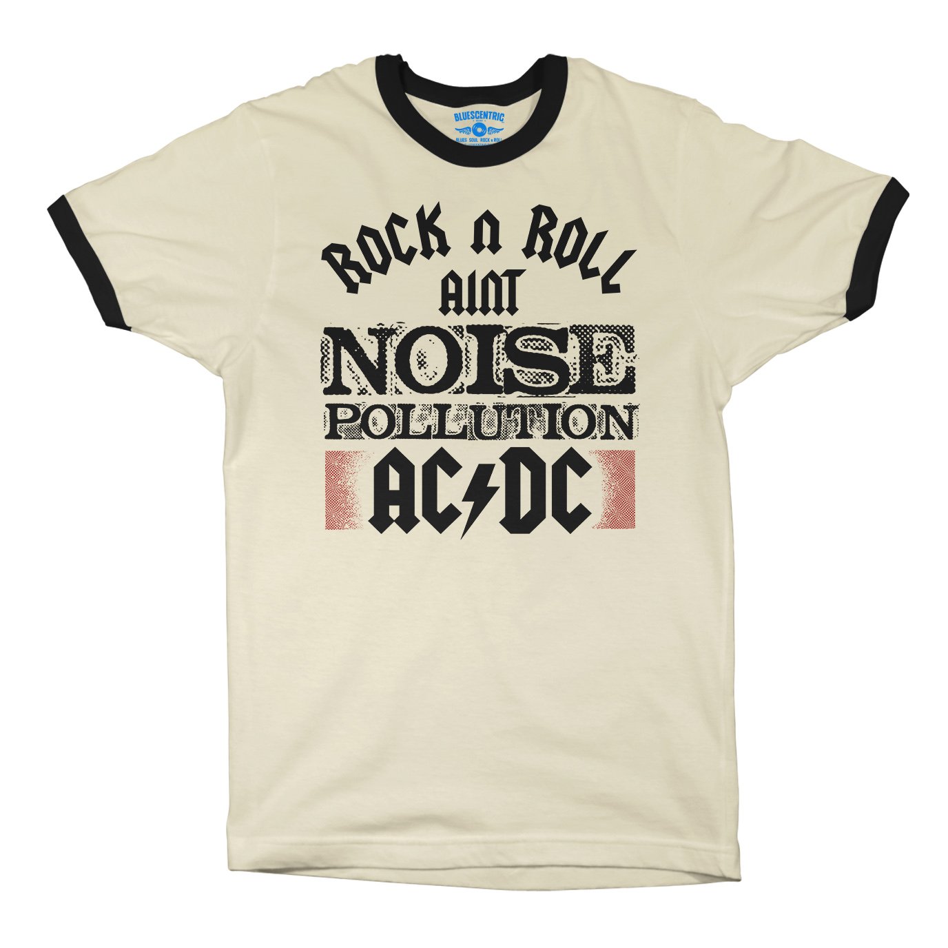 AC/DC Rock and Roll Ain’t Noise Pollution Ringer T-Shirt in Natural Black